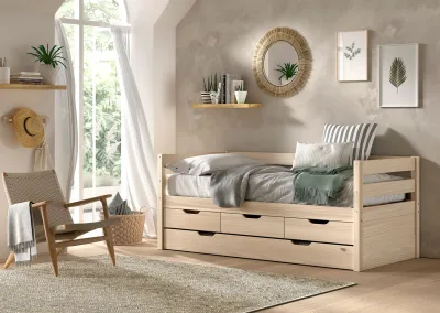 Funktions-Kojen Bett mit Umrandung, 3 Schubladen, Rolllattenrost, Liegefläche 90 x 200, inkl. Bettschublade, Ausf. Milky White lackiert