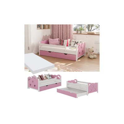 VitaliSpa Kinderbett Einzelbett Juniorbett Jessica Weiß Pink 140x70 cm Matratze modern Kinderzimmer Bett Bettschublade Rausfallschutz