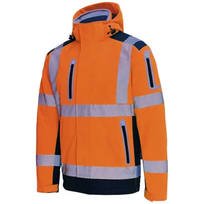 Vizwell Warnschutz-Wintersoftshelljacke 3 in 1 VW177D Gr. 3XL leuchtorange/marine