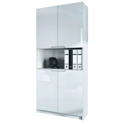 Vladon Büroschrank Weiß Hochglanz 82x184x37 cm
