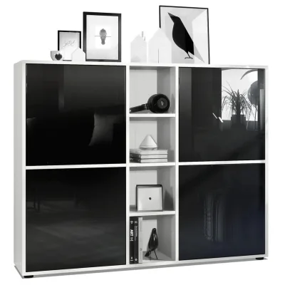 Vladon Highboard Schwarz Hochglanz 130.5x105.5x35.5 cm