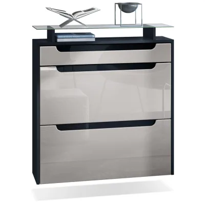 Vladon Schuhschrank Sand, Schwarz Hochglanz 89x96x23 cm
