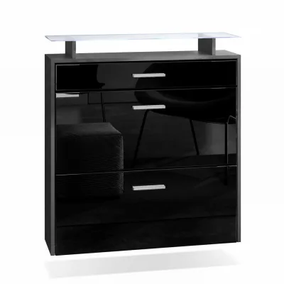 Vladon Schuhschrank Schwarz Hochglanz 89x96x23 cm
