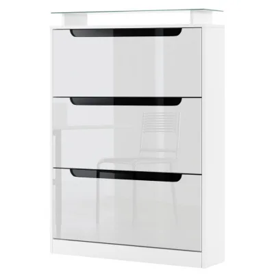 Vladon Schuhschrank Weiß Hochglanz 89x128x23 cm