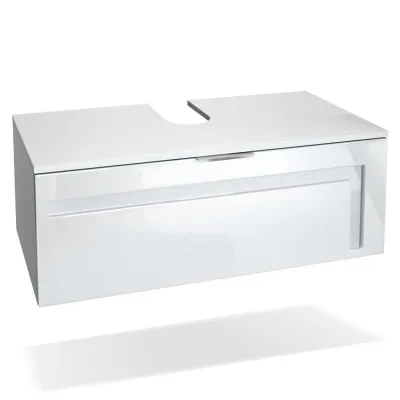 Vladon Waschbeckenunterschrank Weiß Hochglanz 96x36x51 cm