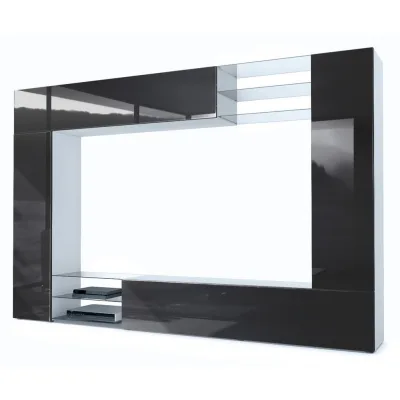 Vladon Wohnwand Schwarz Hochglanz 262x182.5x39 cm