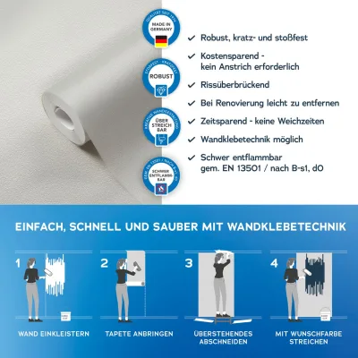 AS Creation Vliestapete überstreichbar einfarbig 10,05 m x 0,53 m - Weiß