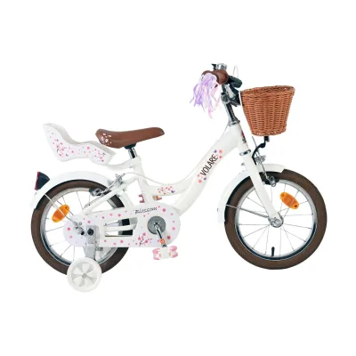 Volare Kinderfahrrad Blossom für Mädchen 14 Zoll Kinderrad in Weiß, Zwei Handbremsen