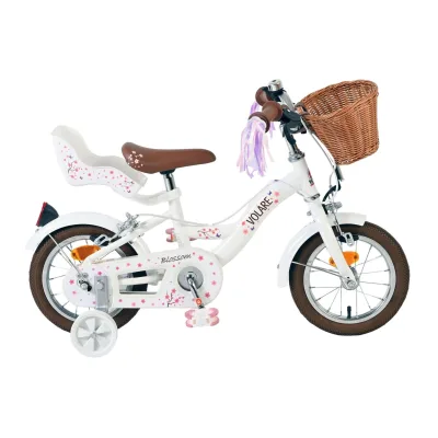 Volare Kinderfahrrad Blossom für Mädchen 12 Zoll Kinderrad in Weiß, Zwei Handbremsen
