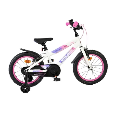 Volare Kinderfahrrad Lily für Mädchen 16 Zoll Kinderrad in Weiß Rosa Lila, Zwei Handbremsen