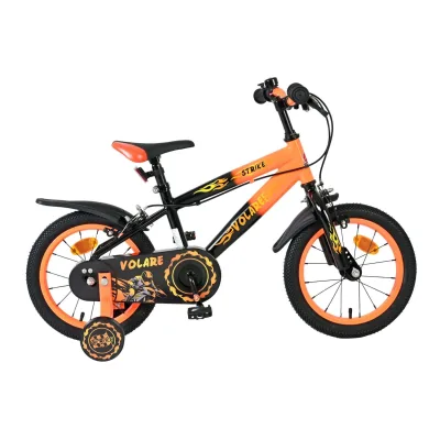 Volare Kinderfahrrad Strike für Jungen 14 Zoll Kinderrad in Schwarz Orange, Zwei Handbremsen