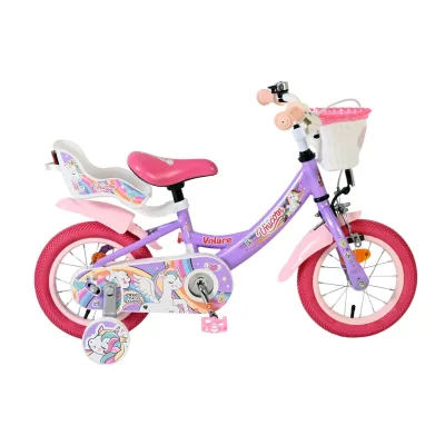 Volare Kinderfahrrad Unicorn für Mädchen 12 Zoll Kinderrad in Lila