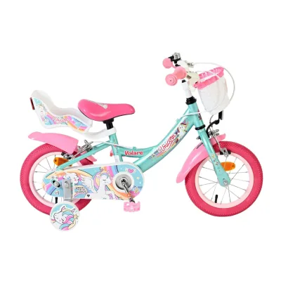 Volare Kinderfahrrad Unicorn für Mädchen 12 Zoll Kinderrad in Grün, Zwei Handbremsen