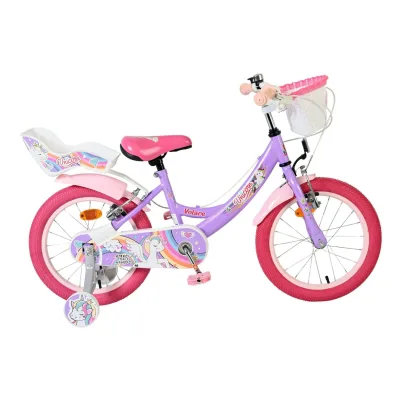 Volare Kinderfahrrad Unicorn für Mädchen 16 Zoll Kinderrad in Lila, Zwei Handbremsen