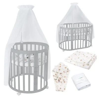 waldin Babybett Grau, Weiß, Braun 73x124 cm