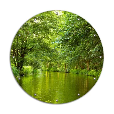 Wallario Gartenposter ca. 120 x 180 cm Spreewald in Brandenburg  grüne Wälder und Spiegelungen im Wasser