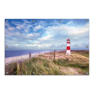 Wallario Gartenposter Rund, 120 cm Durchmesser Leuchtturm am Strand von Sylt