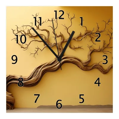 Wallario Uhr 20 x 20 cm, weiße Zeiger Lebensbaum Skulptur
