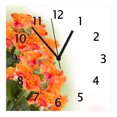 Wallario Uhr 20 x 20 cm, weiße Zeiger Orangene Rosenblüten im Strauß