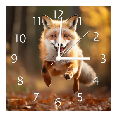 Wallario Uhr 20 x 20 cm, weiße Zeiger Rennender Fuchs