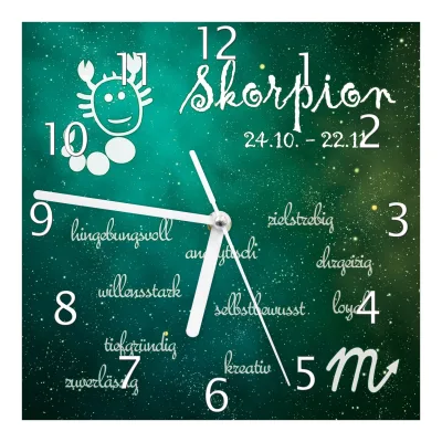 Wallario Uhr 20 x 20 cm, weiße Zeiger Sternzeichen Skorpion