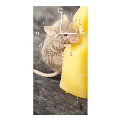 Wallario Uhr 20 x 20 cm, weiße Zeiger Süße Maus knabbert an einem Käse in der Küche