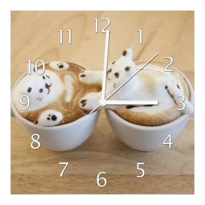 Wallario Uhr 20 x 20 cm, weiße Zeiger Süße Milchschaum Katzen auf Kaffee