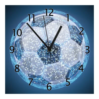 Wallario Uhr 30 x 30 cm, schwarze Zeiger Fußball digital - Netzwerk in blau