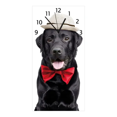 Wallario Uhr 30 x 30 cm, schwarze Zeiger Schwarzer Labrador Retriever mit roter Fliege und Mütze