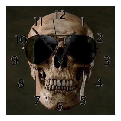 Wallario Uhr 30 x 30 cm, schwarze Zeiger Totenschädel mit cooler Sonnenbrille