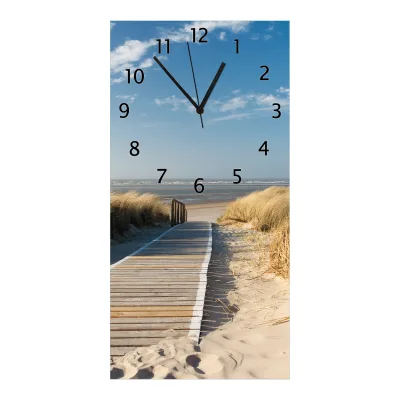 Wallario Uhr 30 x 30 cm, weiße Zeiger Auf dem Holzweg zum Strand