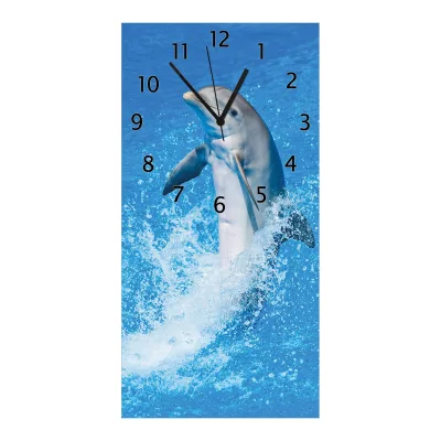 Wallario Uhr 30 x 30 cm, weiße Zeiger Fröhlicher Delfin im blauen Wasser