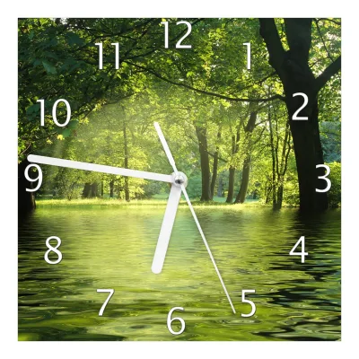 Wallario Uhr 30 x 30 cm, weiße Zeiger Idyllischer See im Wald bei Sonnenschein
