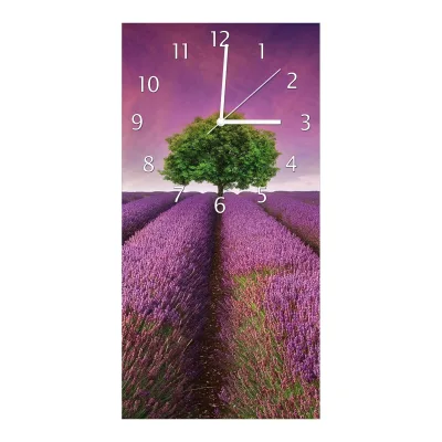 Wallario Uhr 30 x 30 cm, weiße Zeiger Lila Blumenfeld