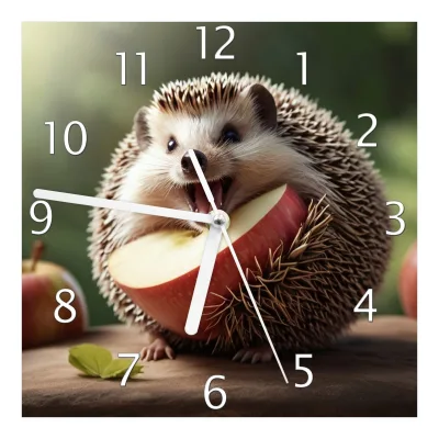 Wallario Uhr 30 x 30 cm, weiße Zeiger Lustiger Igel