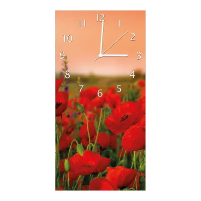 Wallario Uhr 30 x 30 cm, weiße Zeiger Mohnblumen auf dem Feld