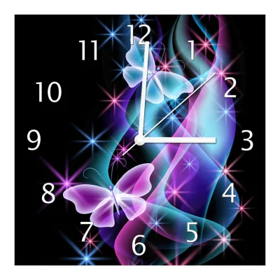 Wallario Uhr 30 x 30 cm, weiße Zeiger Schmetterlinge in bunten, strahlenden Farben