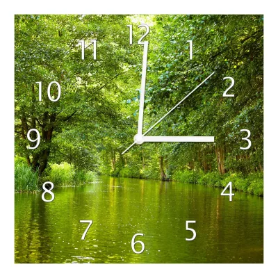 Wallario Uhr 30 x 30 cm, weiße Zeiger Spreewald in Brandenburg  grüne Wälder und Spiegelungen im Wasser