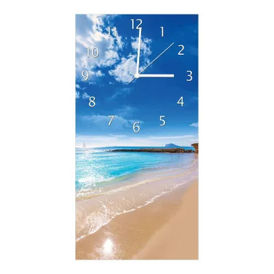 Wallario Uhr 30 x 30 cm, weiße Zeiger Traumstrand unter blauem Himmel