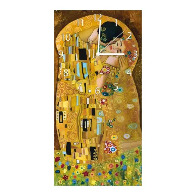 Wallario Uhr 30 x 60 cm, schwarze Zeiger Der Kuss von Klimt