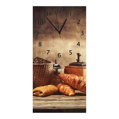 Wallario Uhr 30 x 60 cm, schwarze Zeiger Französisches Frühstück mit Café und Croissants