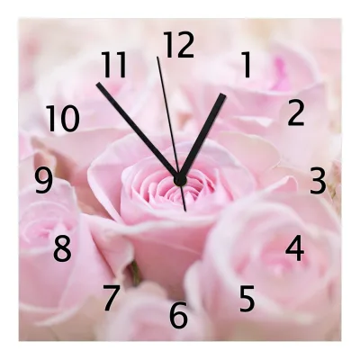 Wallario Uhr 30 x 60 cm, schwarze Zeiger Rosafarbene Rosenblüten im Strauß