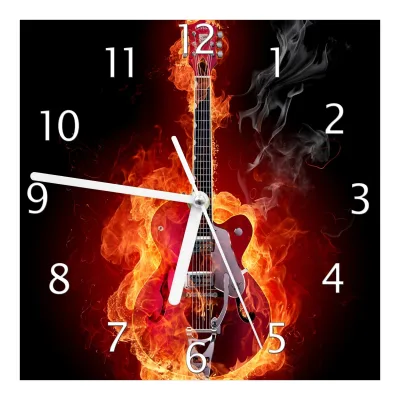 Wallario Uhr 30 x 60 cm, weiße Zeiger Brennende Gitarre