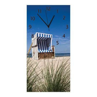 Wallario Uhr 30 x 60 cm, weiße Zeiger Strandkorb