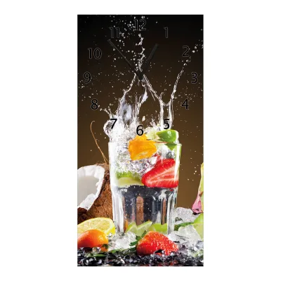 Wallario Uhr 30 x 60 cm, weiße Zeiger Tropische Früchte in einem erfrischenden Drink