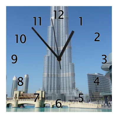 Wallario Uhr 30 x 60 cm, weiße Zeiger Wolkenkratzer in Dubai