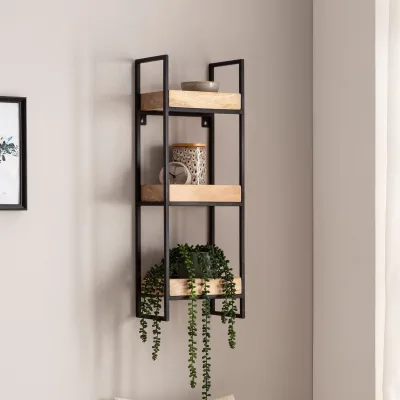 Wandregal FineBuy Hängeregal 27x77x18 cm Massivholz Metall Regal Industrial