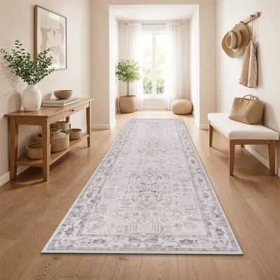 Waschbarer teppich Sami silber 80x300 cm