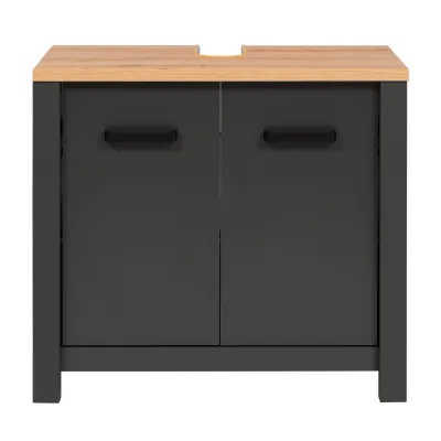 Waschbeckenunterschrank Carbona mit 2 Soft-Close-Türen, Anthrazit/Artisan Eiche, schwarze Aluminiumgriffe