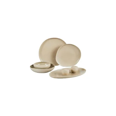 Wave Biscuit 27-teiliges Tafelservice Set für 6 Personen - Kombiservice aus hochwertigem Porzellan